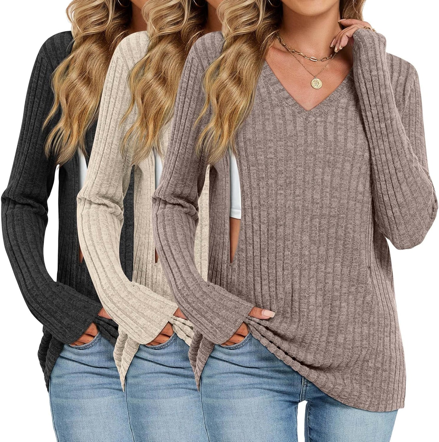 3 Pack Women's Maternity Nursing Tops for Comfortable Feeding