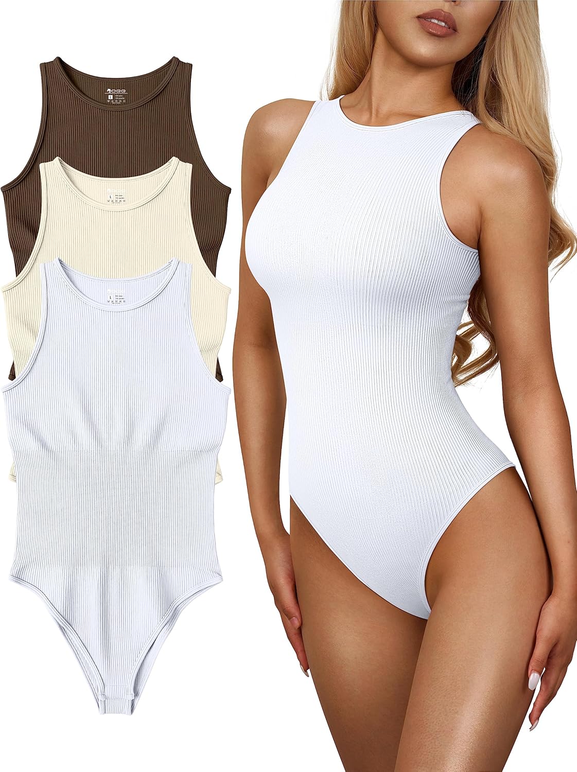 OQQ Women's 3 Piece Bodysuits Sexy Ribbed One Piece Tops