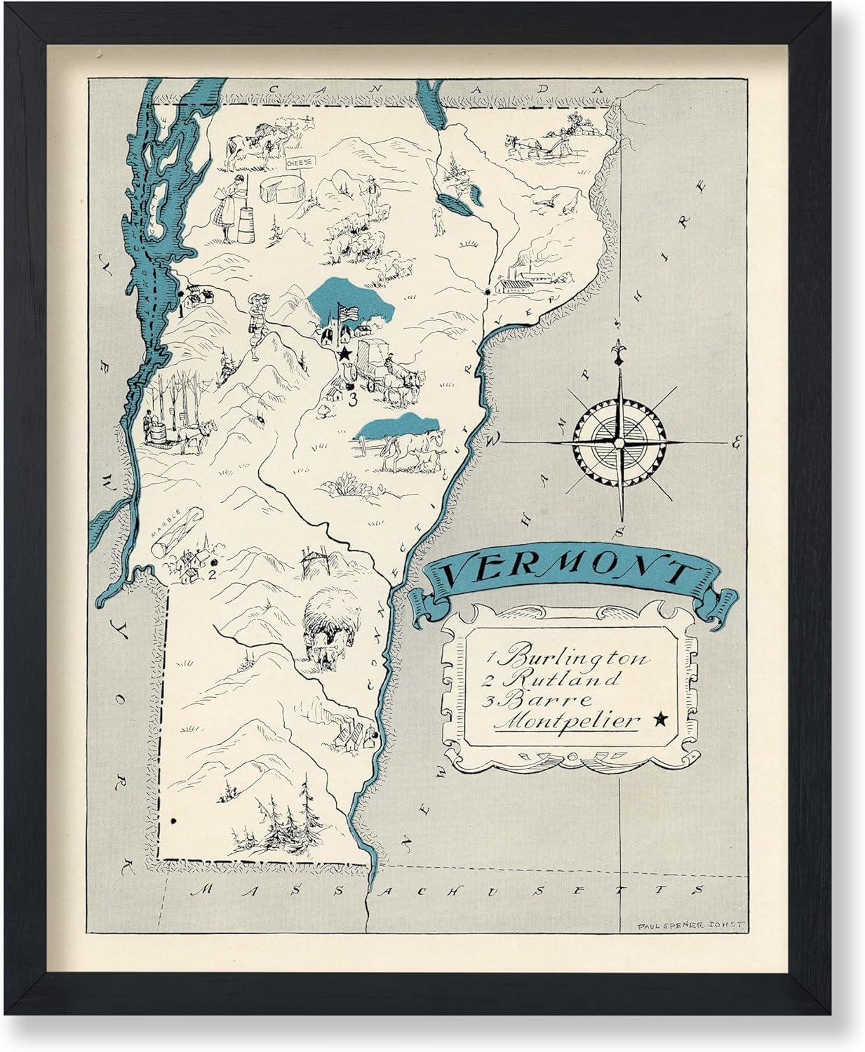 Vintage Vermont Map Print - Retro State Art for Home Decor