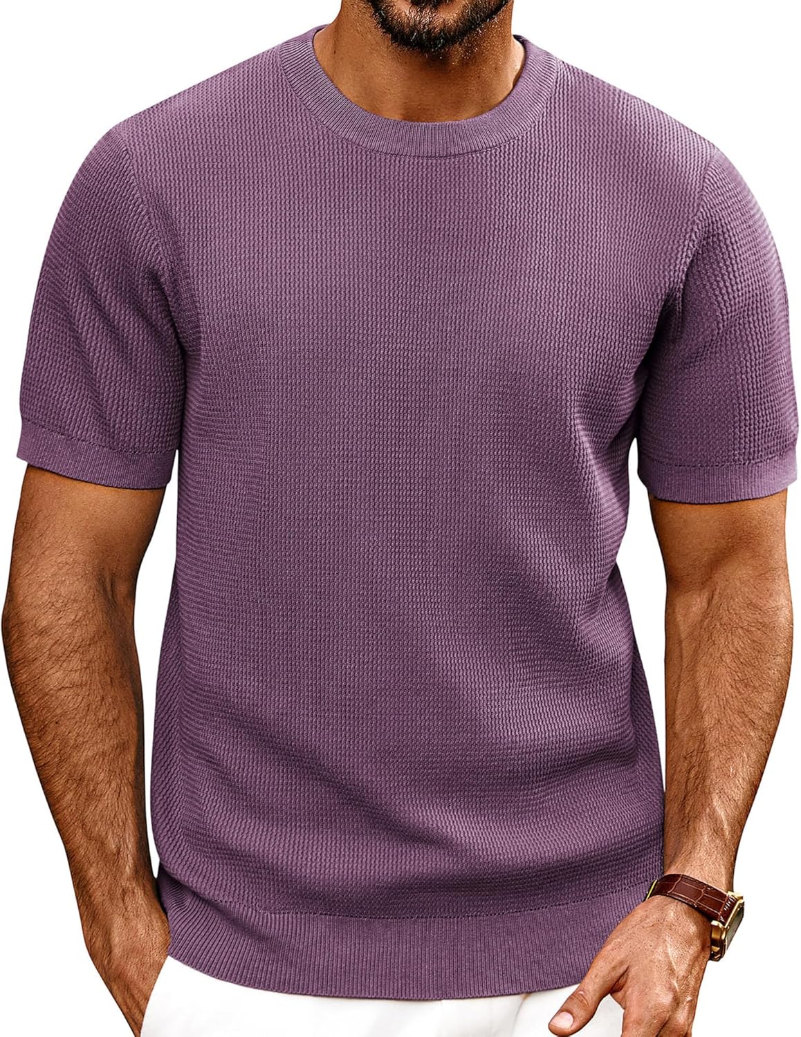 Stylish Knit Short Sleeve Crewneck T-Shirt for Men
