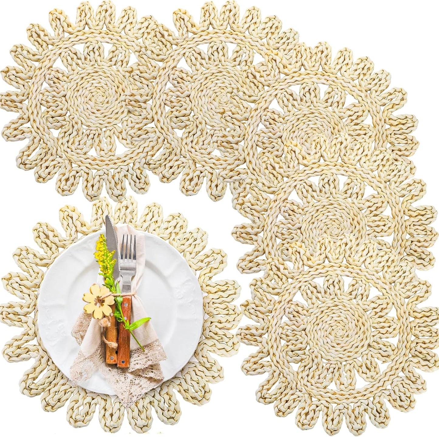 Set of 6 Boho Woven Placemats for Stylish Dining