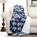 Navy Elephant Parade Throw Fuzzy Reversible Sherpa Blanket 50 x 60