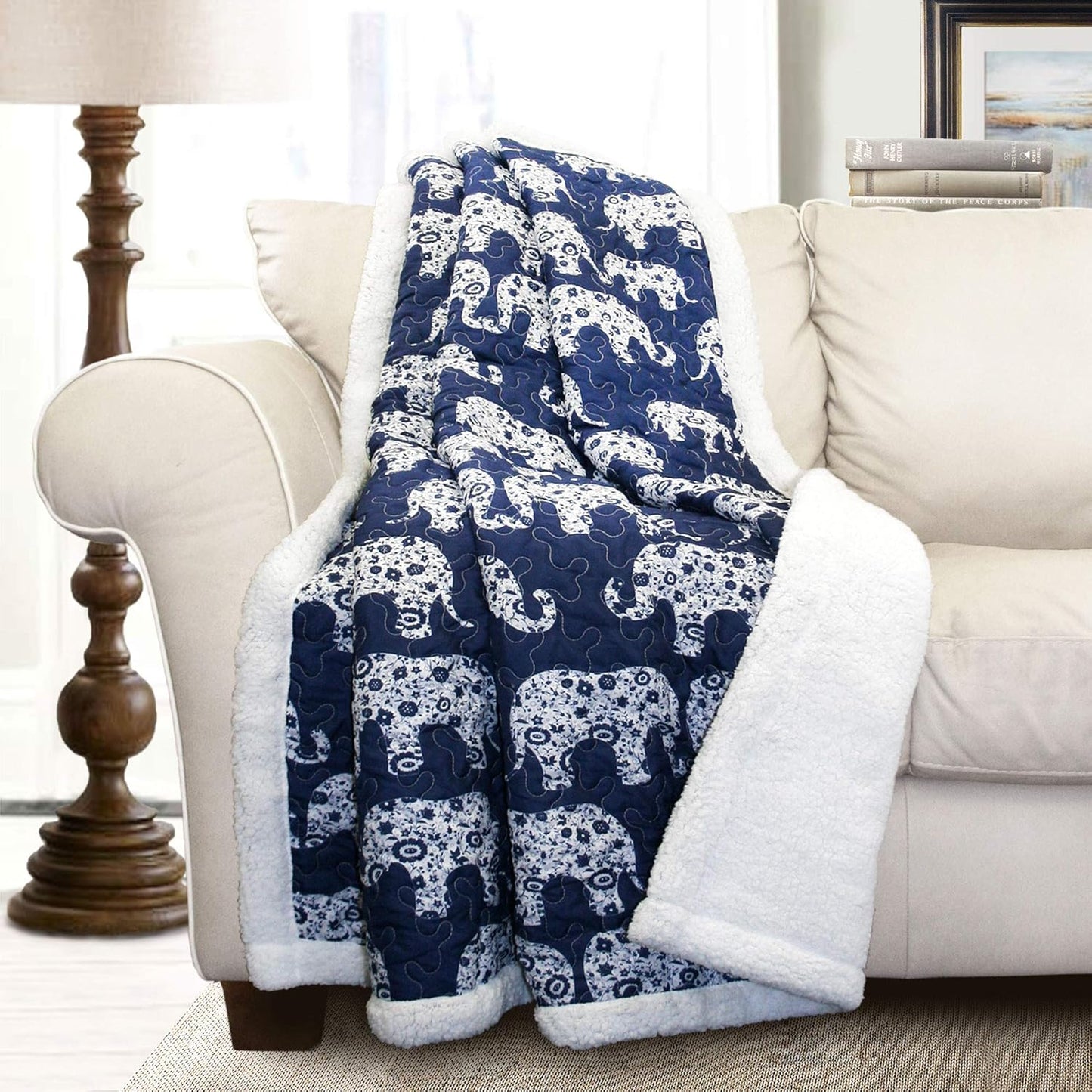 Lush Decor Navy Elephant Parade Throw Blanket for Cozy Comfort