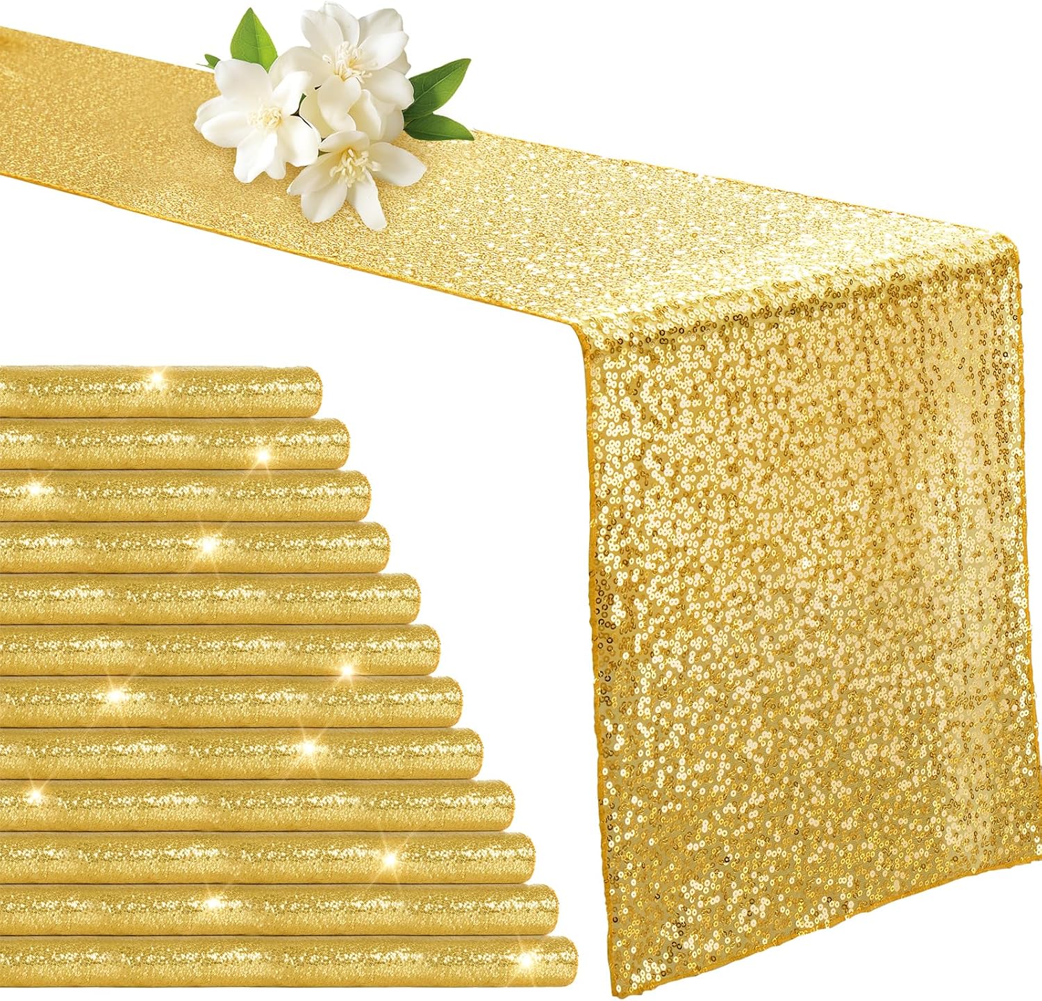 Gold Sequin Table Runner 12 Pack for Parties and Weddings