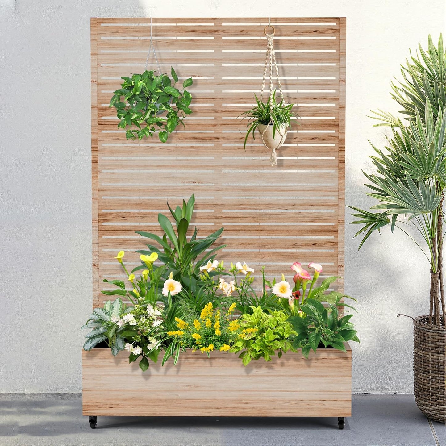 FENCY Metal Raised Garden Bed with Wheels and Trellis for Plants