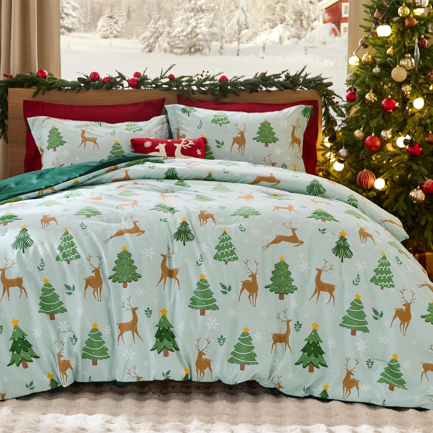 Bedsure Christmas Comforter Set Queen for Holiday Cheer