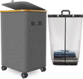 Laundry Hamper with Wheels 75L - Foldable Bamboo Frame Laundry Basket