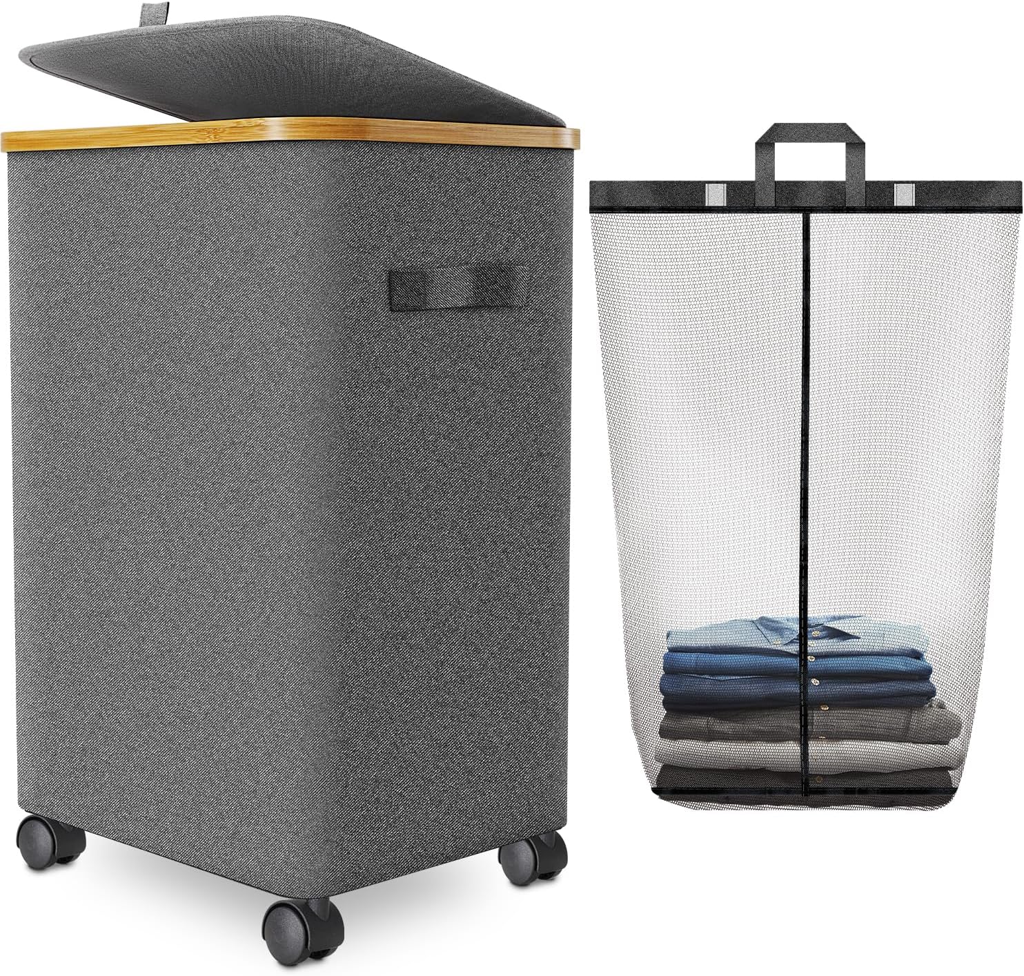 Laundry Hamper with Wheels, 20 Gal Rolling Clothes Basket