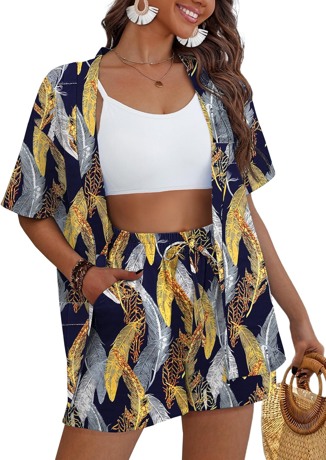 Tropical Print Women's 2 Piece Outfits for Summer Beachwear