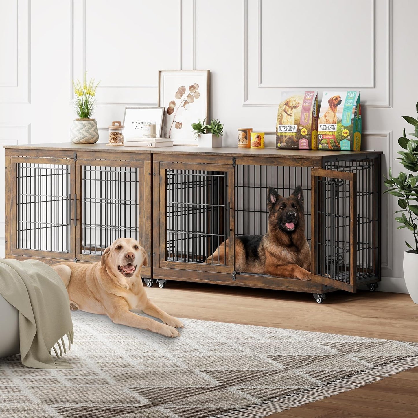 Stylish Dog Crate Furniture with Cushion for Large Dogs