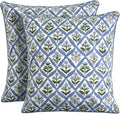 Light Steel Blue Block Print Cotton Throw Pillow Covers - Chic Boho