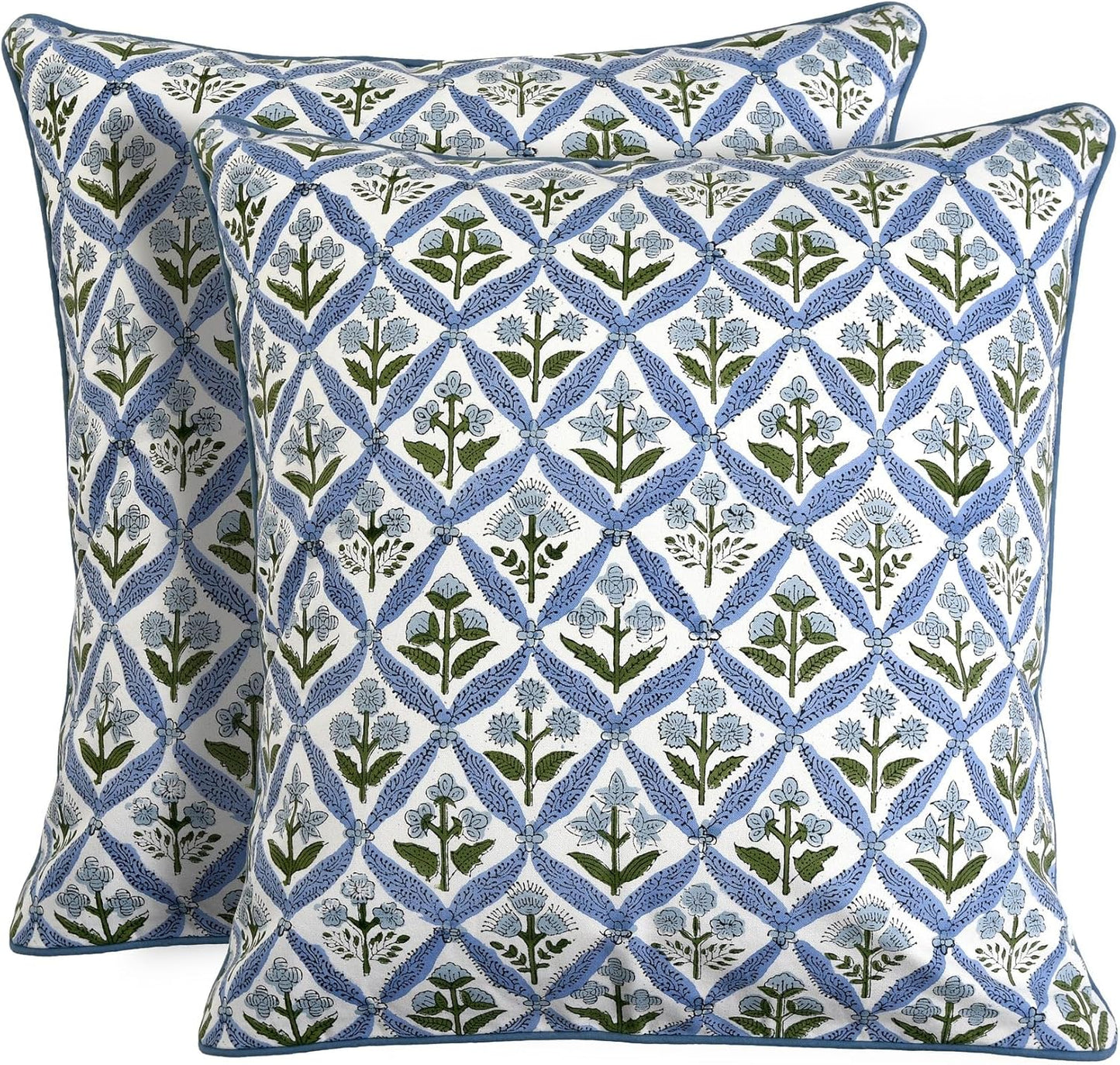 Ridhi Light Steel Blue Block Print Cotton Throw Pillow Covers