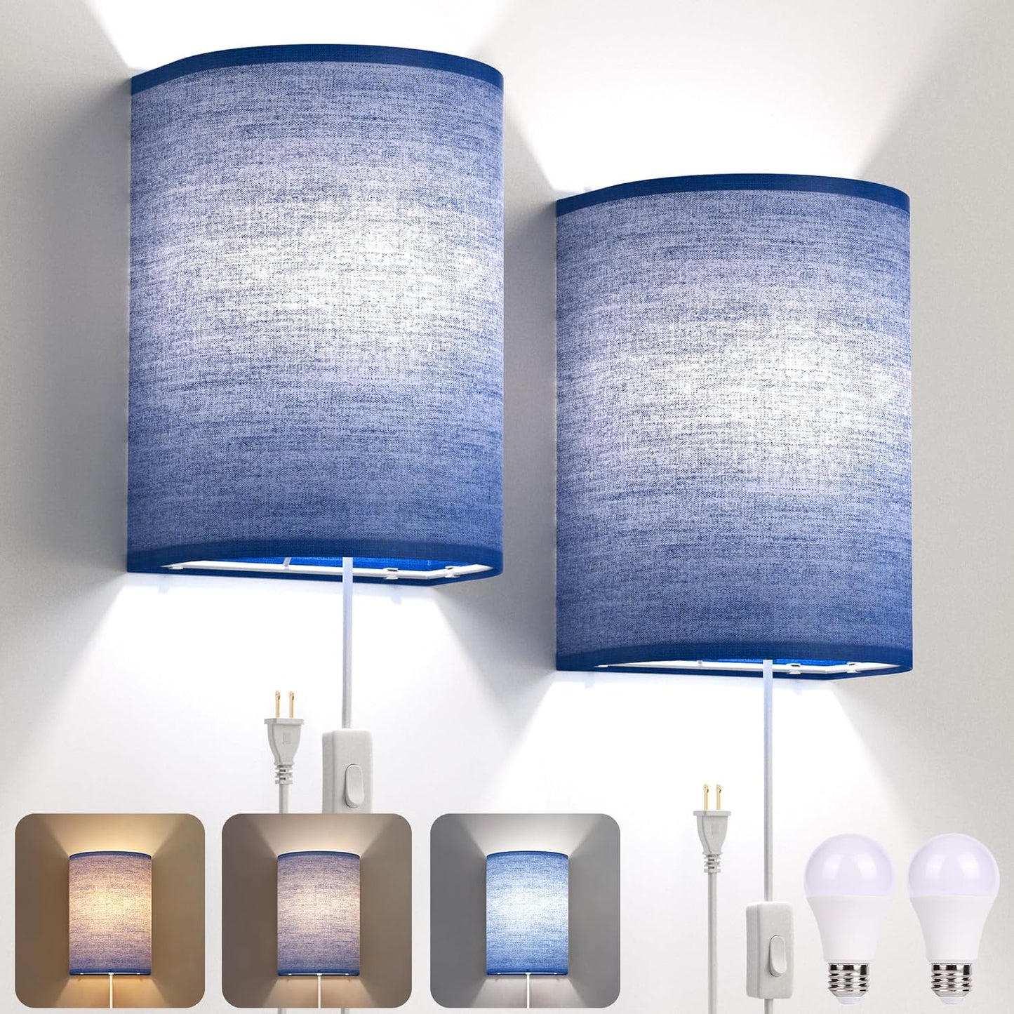 Plug in Wall Sconces Set of Two with Adjustable Color Temperatures