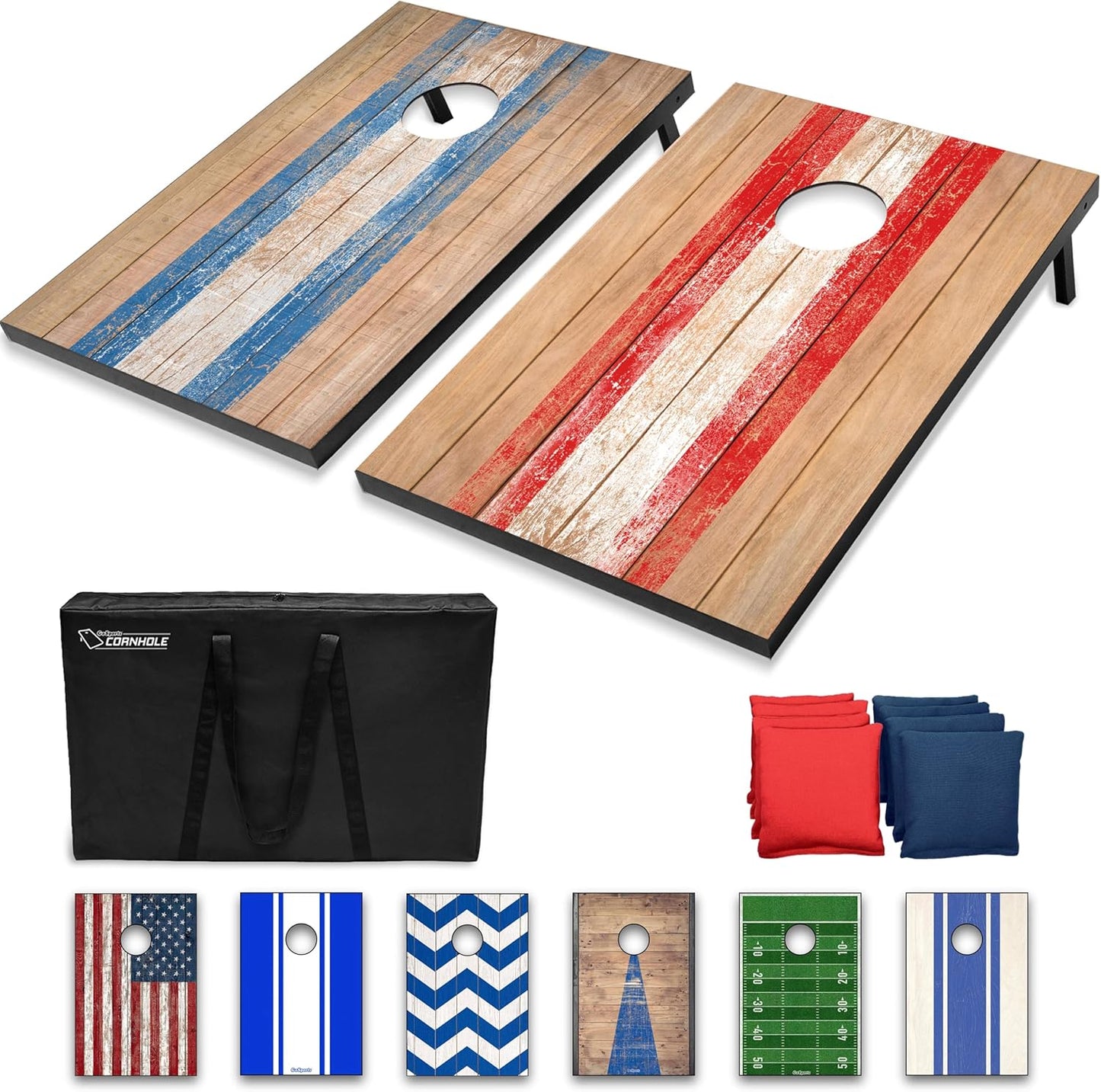 GoSports Portable Cornhole Set with Barnwood Design for Fun
