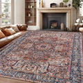 5x7 Vintage Area Rug - Machine Washable Low Pile Brick Red