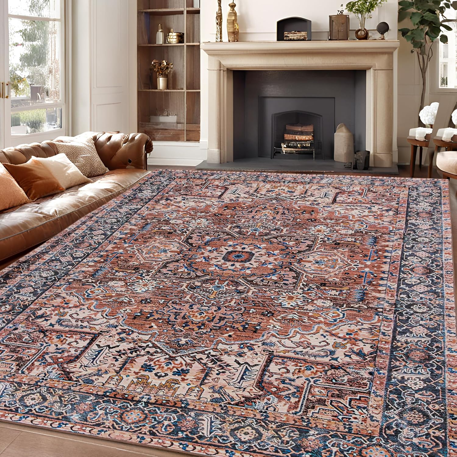 ISEAU Washable Vintage Rugs - Soft Low Pile Area Rugs for Home