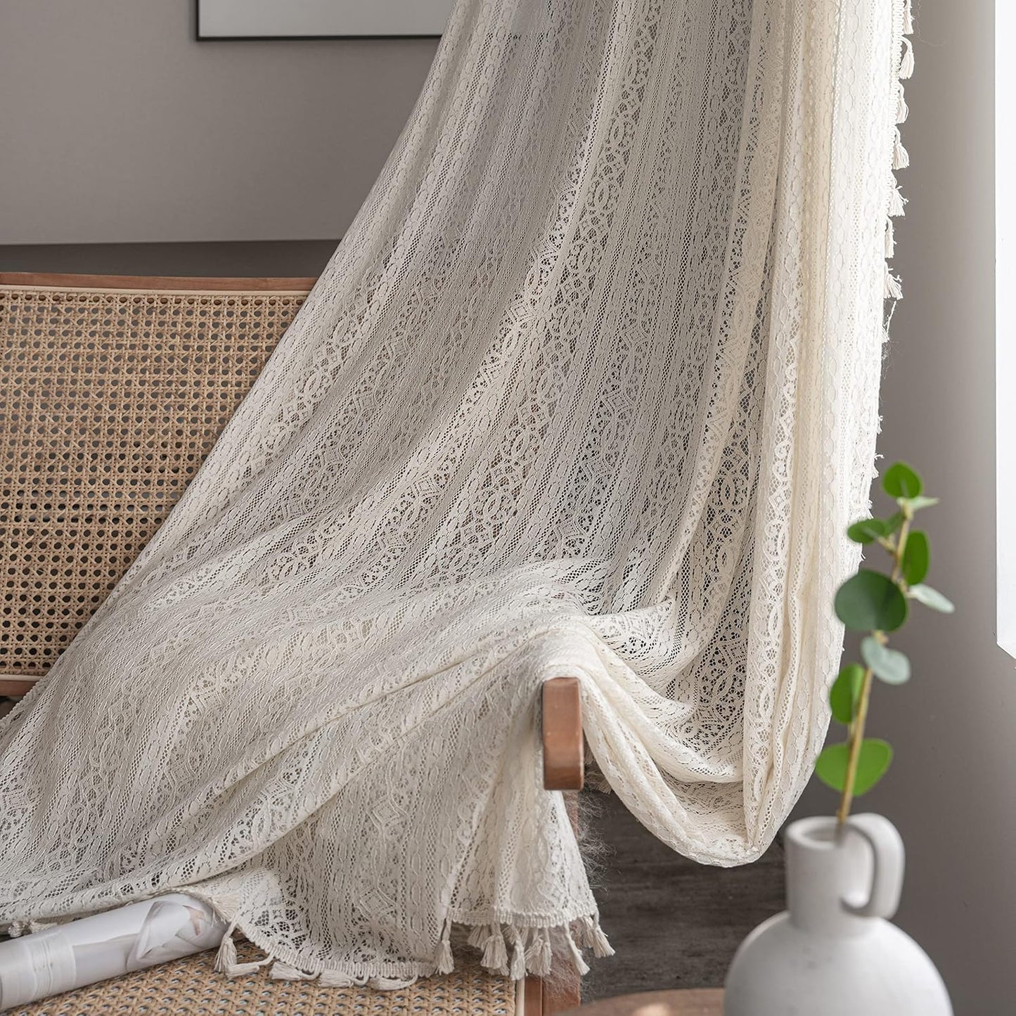 Boho Lace Curtains 84 inch Vintage Crochet Drapes for Home