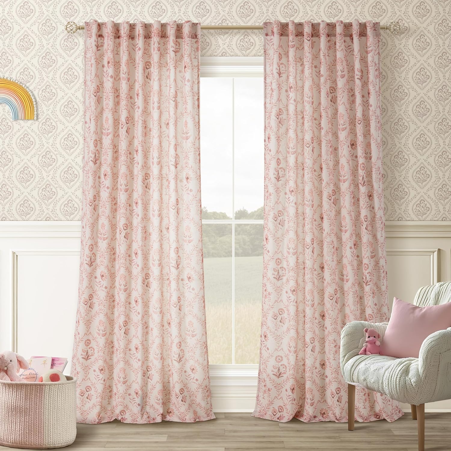 Pink Floral Curtains 90 Inches Long for Aesthetic Home Decor