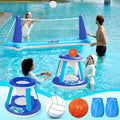 Inflatable Volleyball Net & Basketball Hoops Pool Float Set - Dark