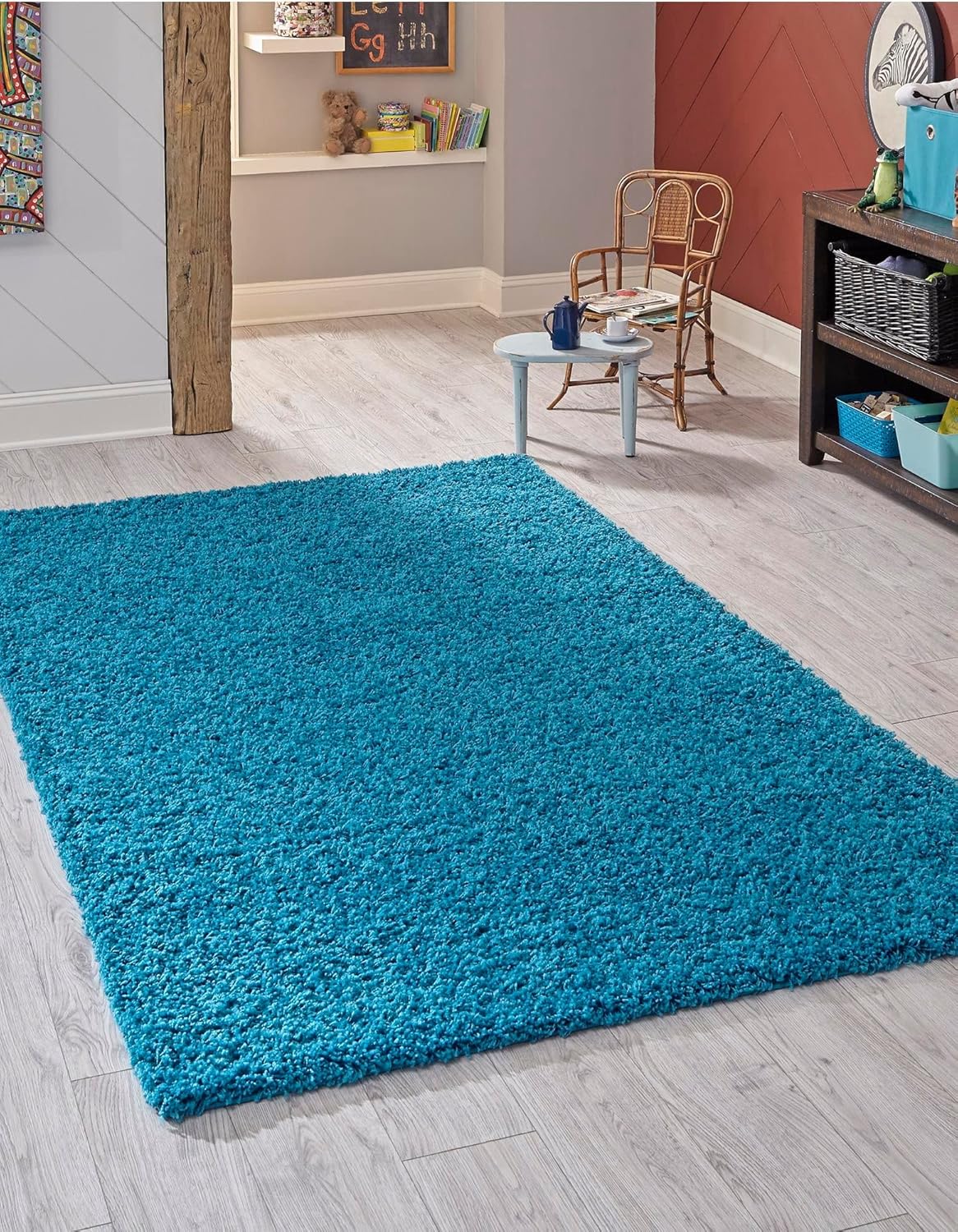Uber Cozy Solid Shag Collection Rug 6ft x 9ft Turquoise Delight
