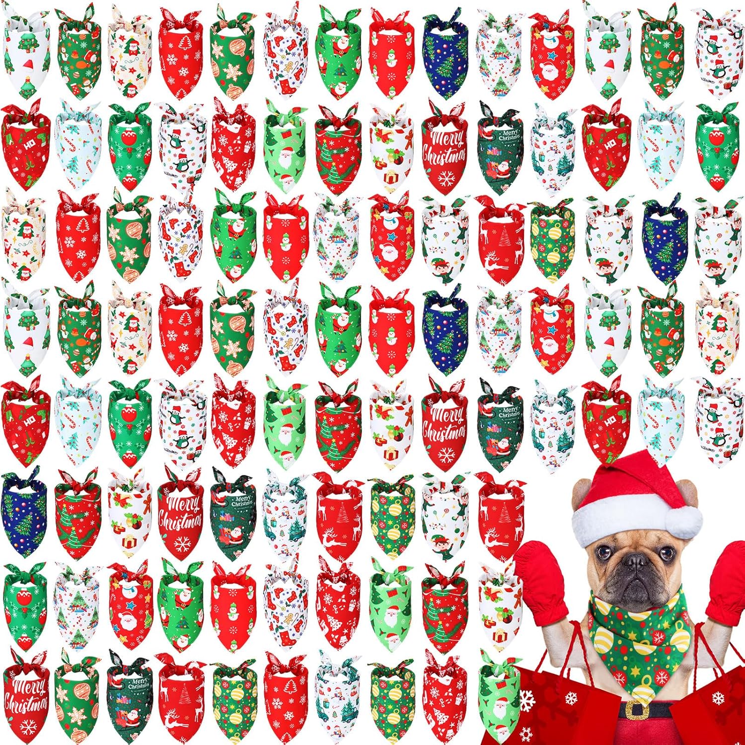 Abbylike 100 Pieces Christmas Dog Bandanas for Pets