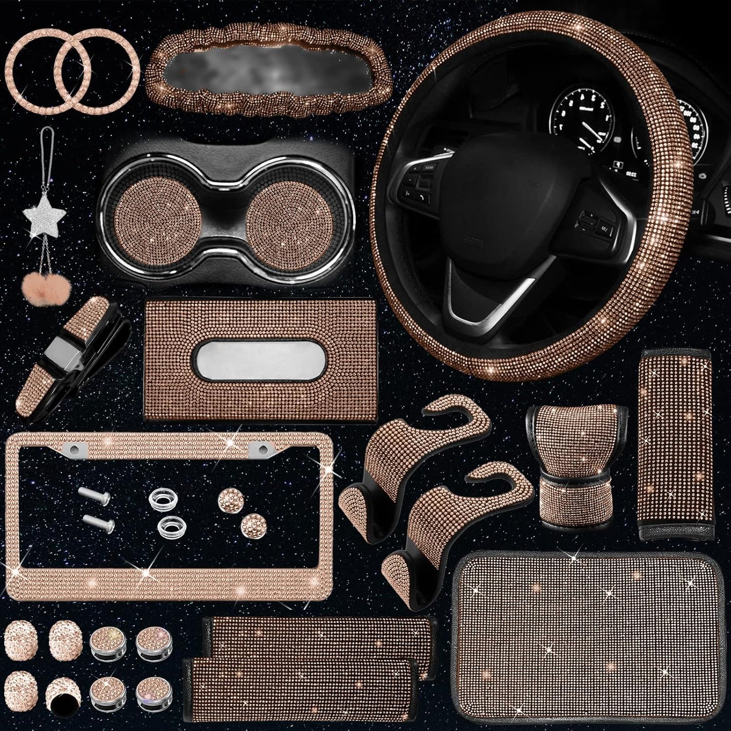 Bling Car Parts Set with 25 Accessories for Stylish Vehicles