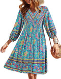 Women Casual Spring Summer V Neck Ruffle Floral Babydoll Mini
