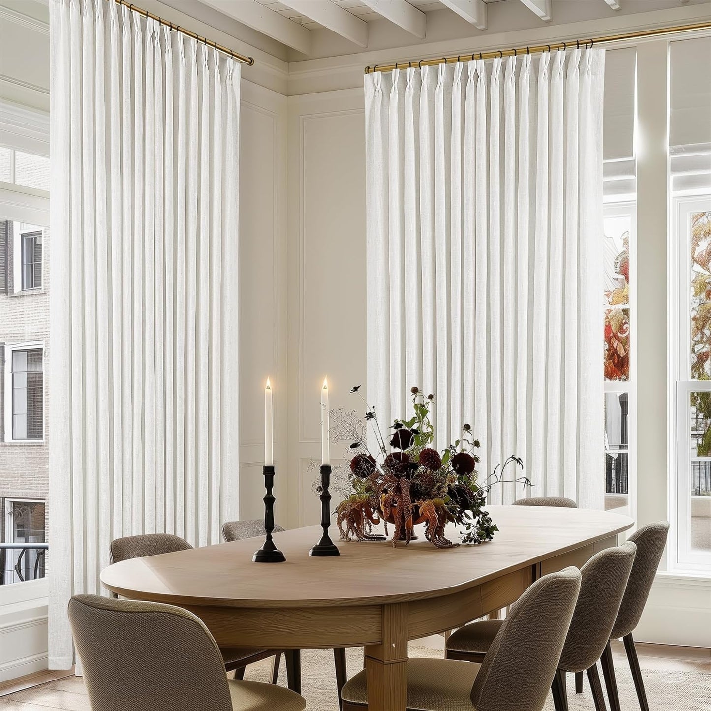 Ivory White Extra Wide Pinch Pleat Linen Curtains for Living Room