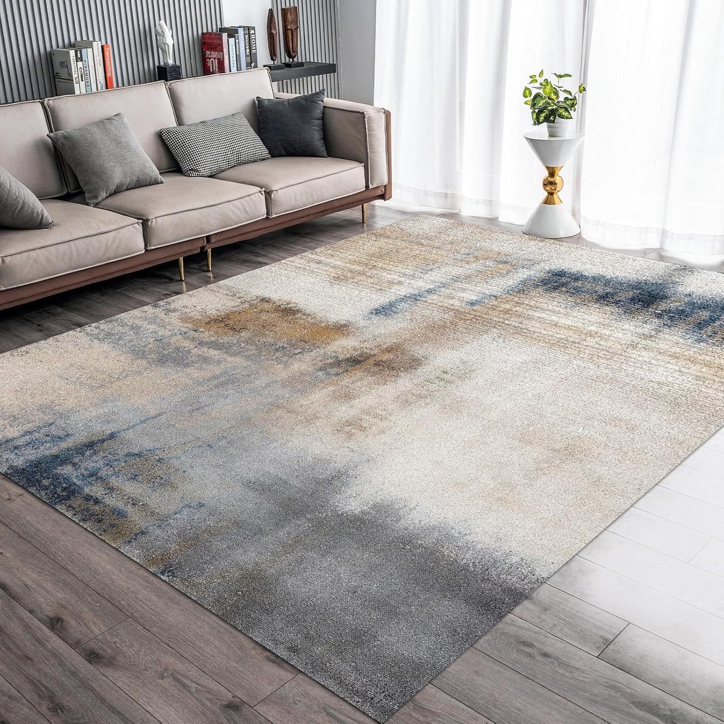 OMERAI Washable Rug 5ftx7ft Abstract Non Slip Stain Resistant Carpet