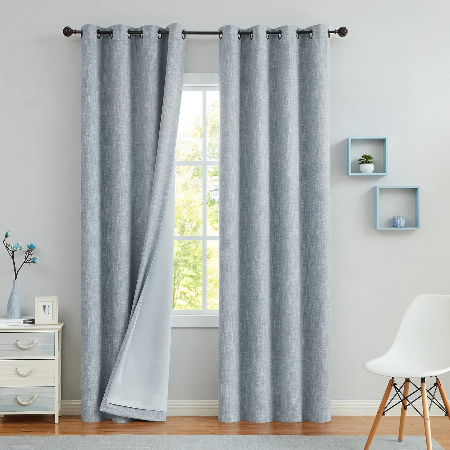 Blue Solid Full Blackout Curtain for Bedroom and Living Room