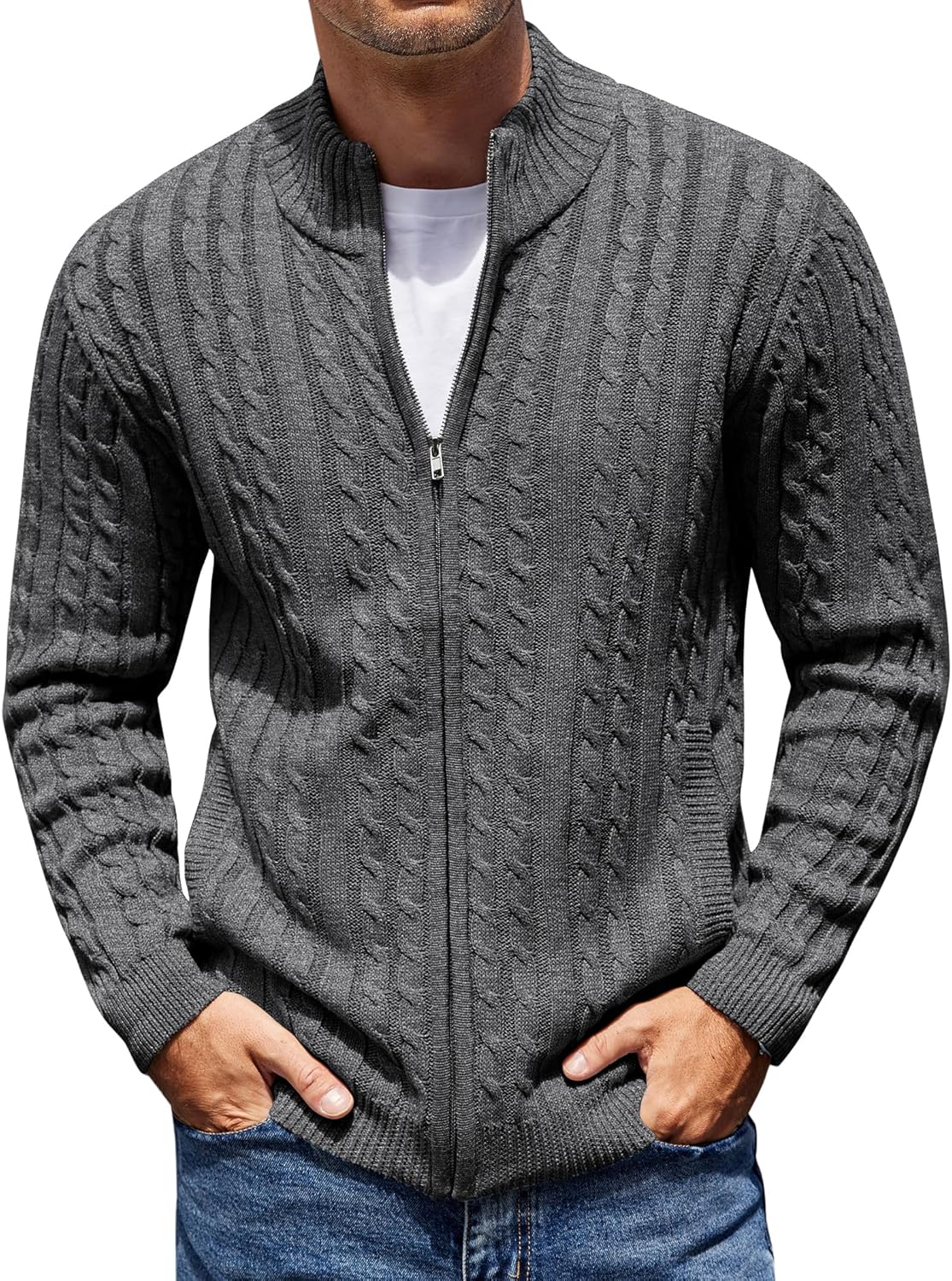 COOFANDY Men's Full Zip Cardigan Sweater for Stylish Comfort