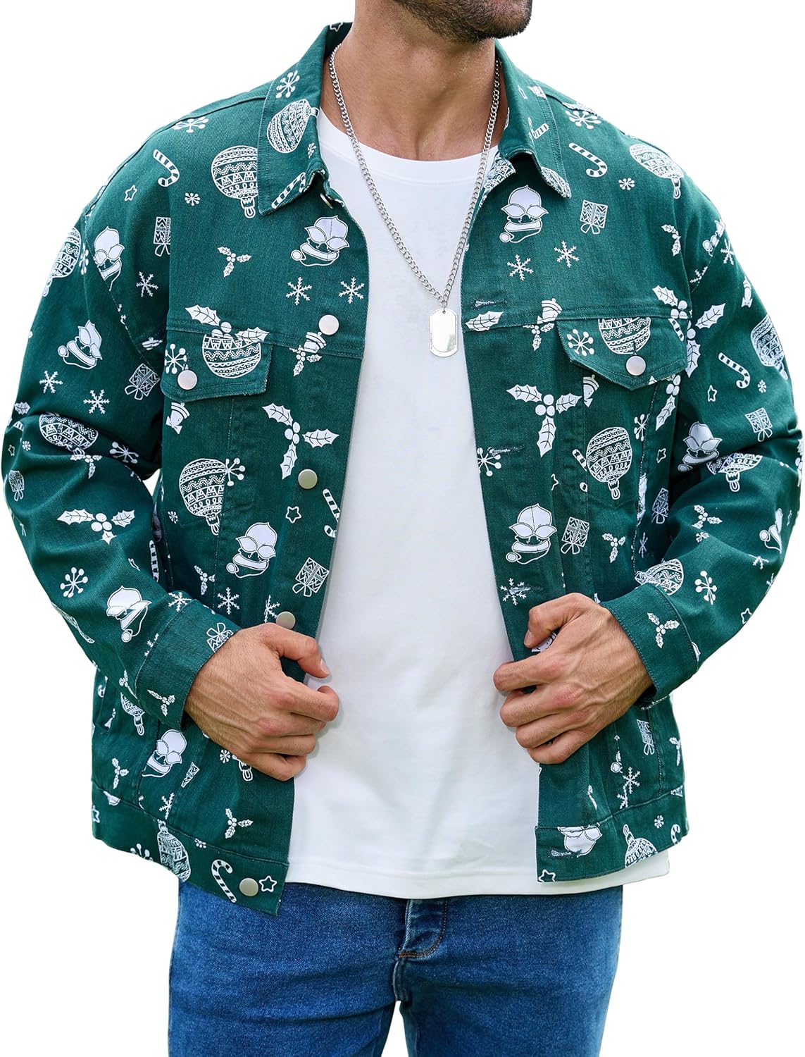 Christmas Green Denim Jacket for Men - Stylish Trucker Coat