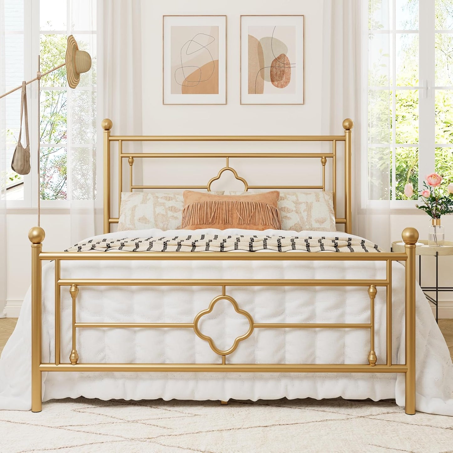 Allewie Queen Size Metal Platform Bed Frame with Vintage Design