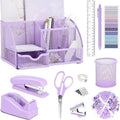 Purple Office Desk Accessories Supplies 12pc Set - Organized Desk Kit