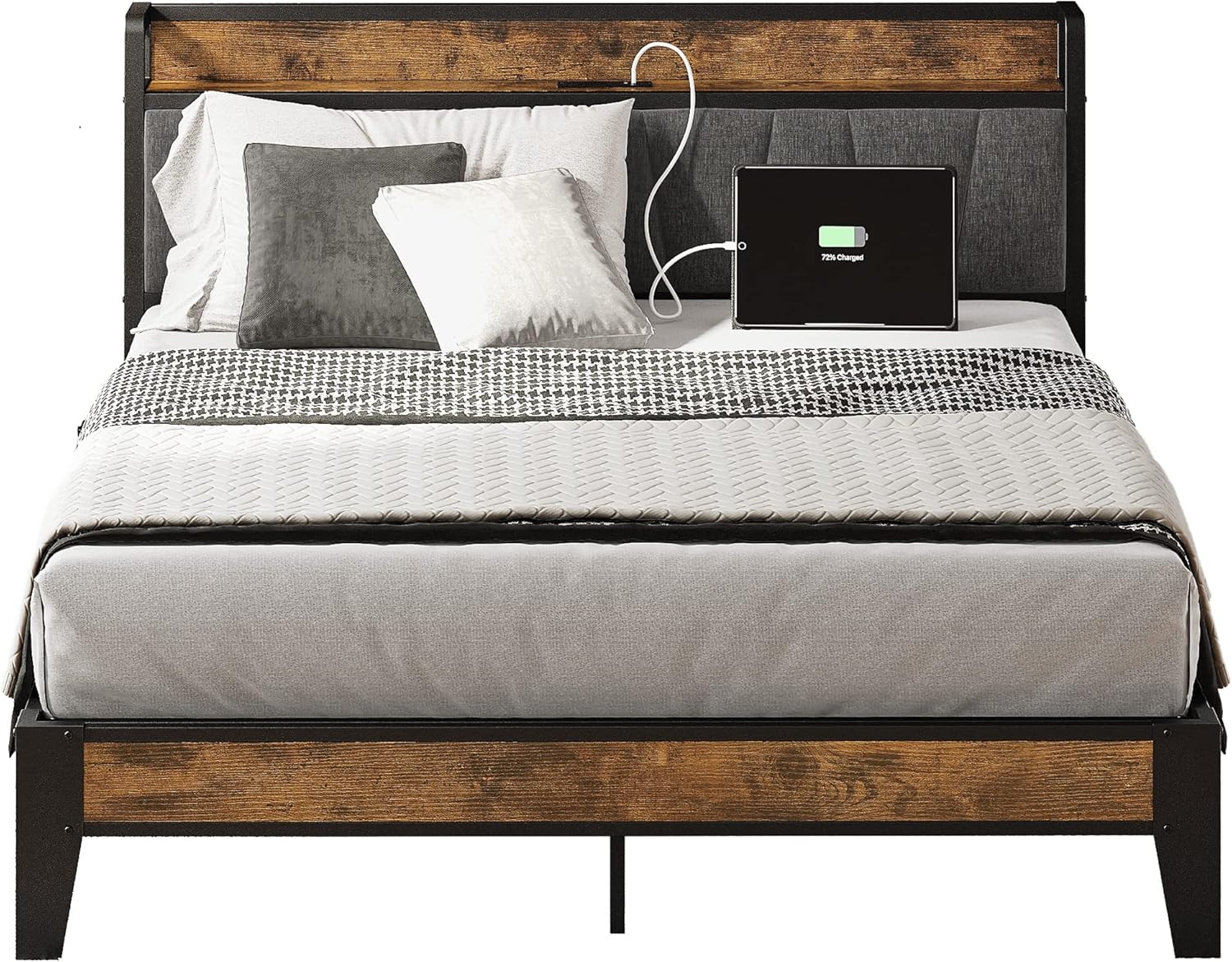 LIKIMIO Full Bed Frame with Storage Headboard and Charging Station