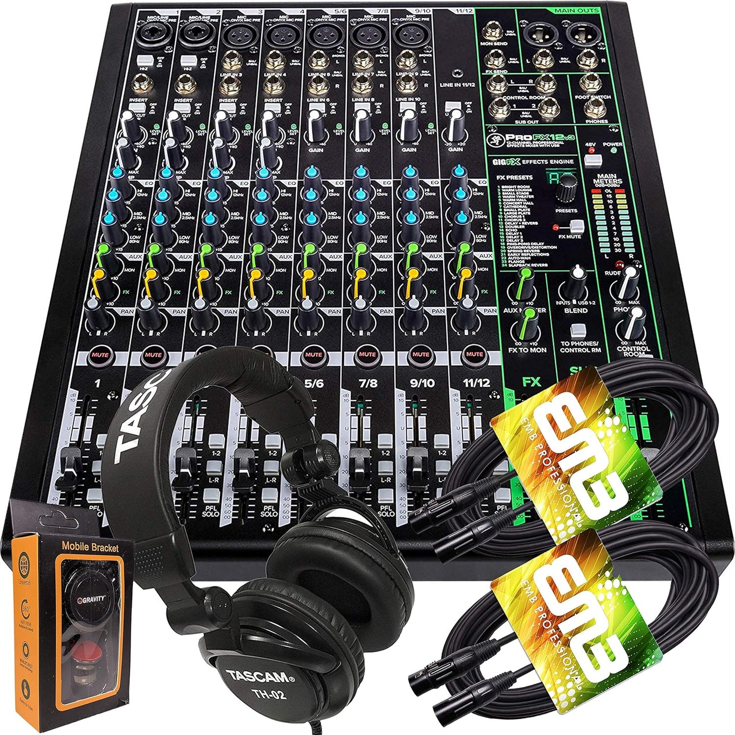 Mackie ProFX12v3 Mixer Bundle with Effects and Headphones