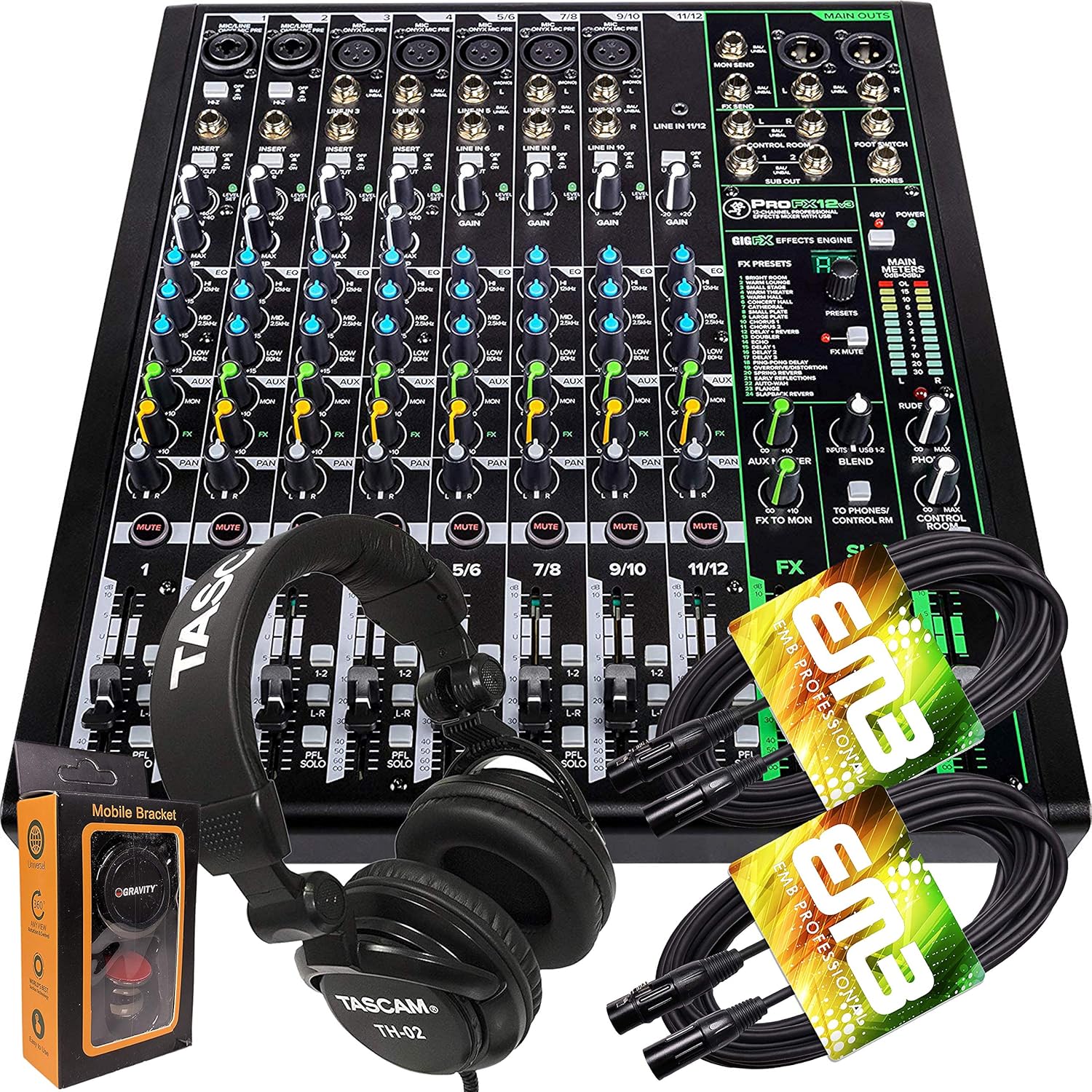 Mackie ProFX12v3 Mixer Bundle with Effects and Headphones