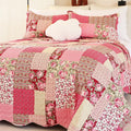 Summer Floral Oversize King Bedspread - Romantic Pink Reversible Quilt