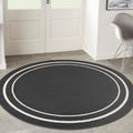 Indoor/Outdoor Solid Bordered Black Ivory 8 ft Round Area Rug - Easy