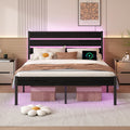 Full Size Bed Frame with Headboard - Heavy Duty LED Frame with USB