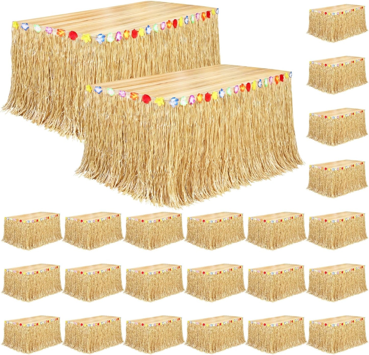 Luau Grass Table Skirt 24 Pack for Tropical Party Decorations