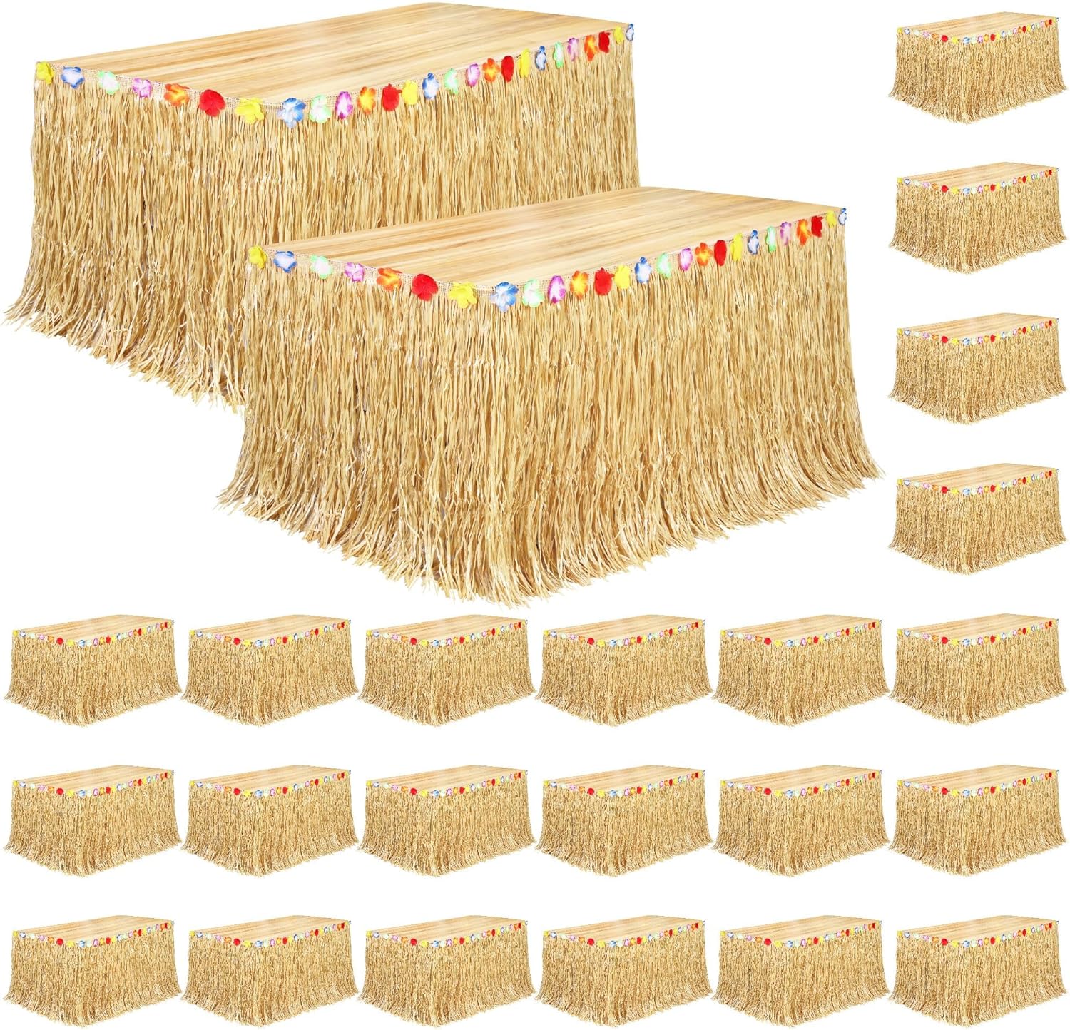 Luau Grass Table Skirt 24 Pack for Tropical Party Decorations