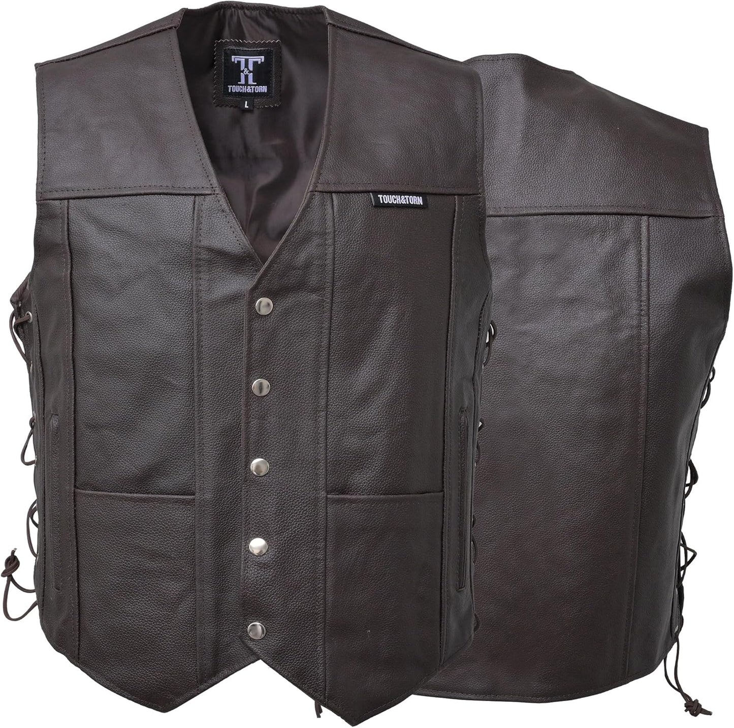 Touch&Torn Motorcycle Leather Vest for Men with Concealed Pocket