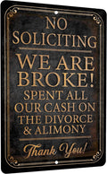 No Soliciting Funny Metal Sign 12x18 in - Distressed Black & Gold