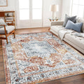 4x6 Washable Vintage Area Rug Tangerine - Soft Low Pile Accent Rug