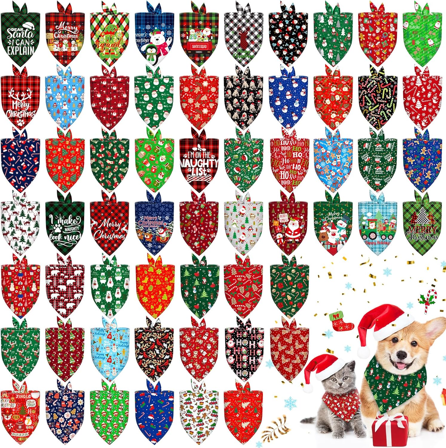 60 Pcs Christmas Dog Bandanas for Festive Pet Grooming Fun