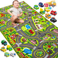 JOYIN Kids Play Rug - 12 Pull-Back Vehicle City Playmat - Durable