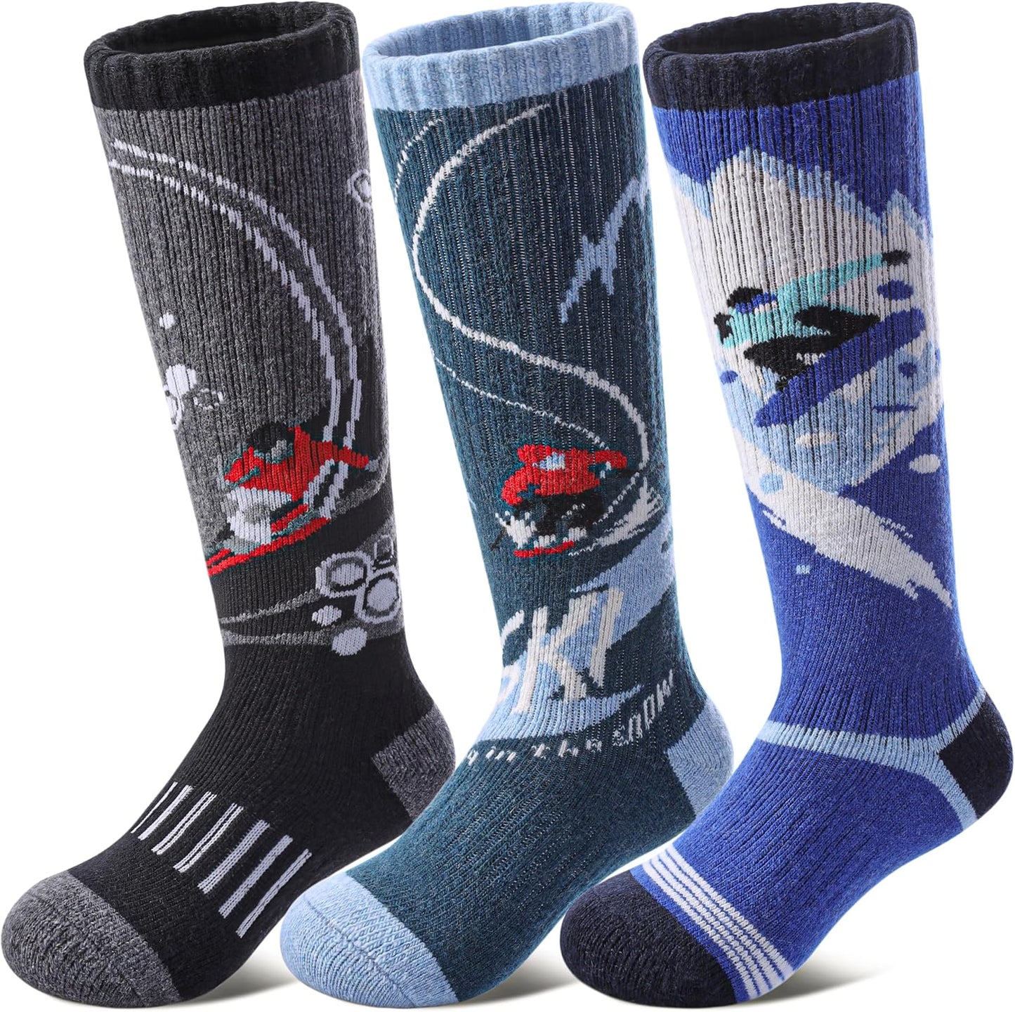Cozy Kids Merino Wool Ski Socks - 3 Pairs by DOSKONI