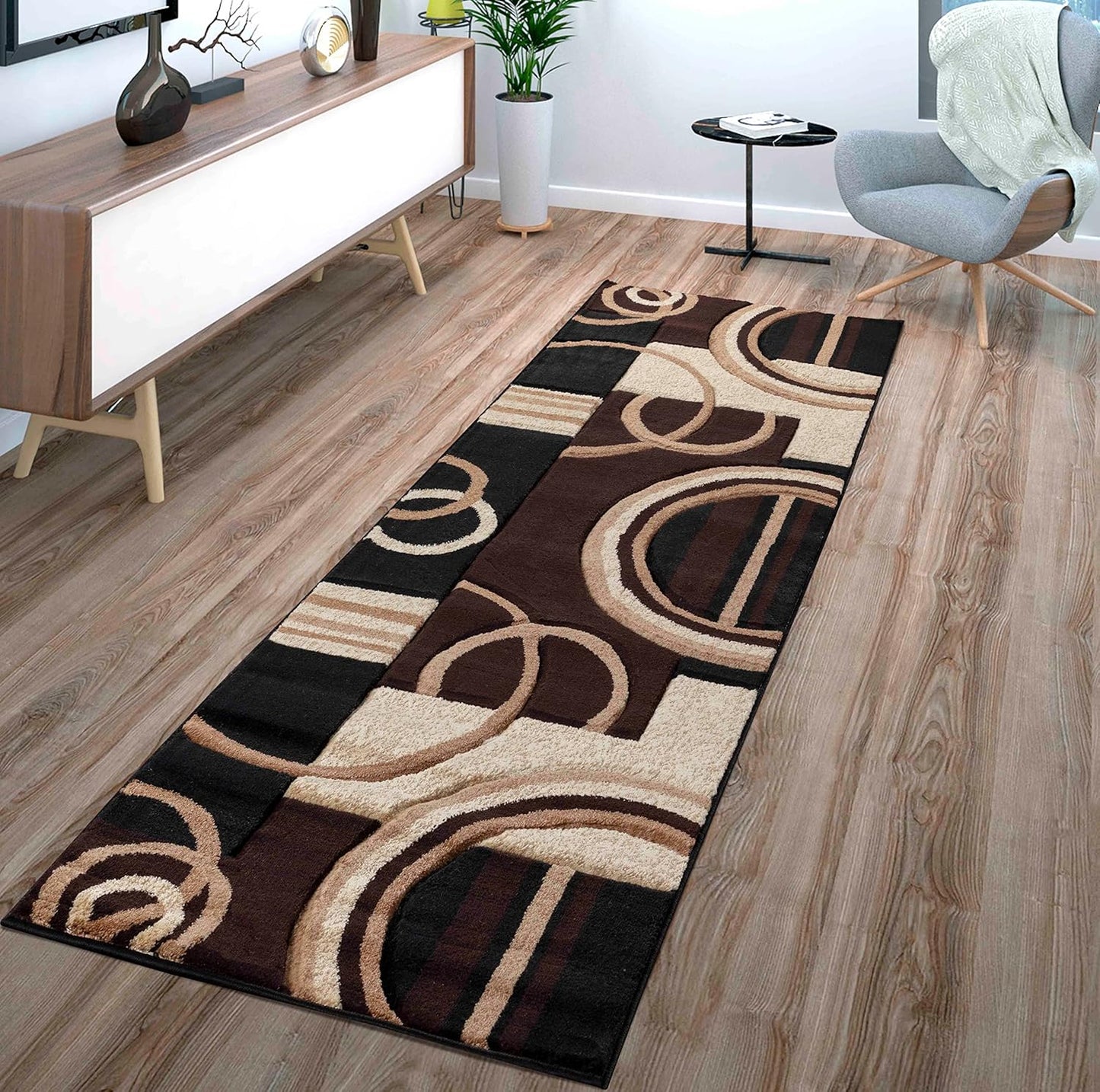 Modern 2x7 Brown Area Rug with Premium Fluffy Texture