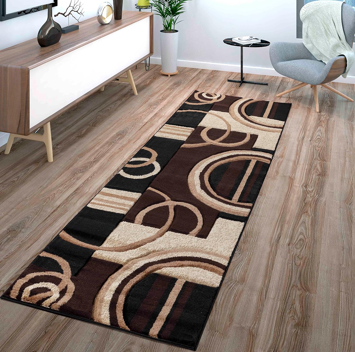 Modern 2x7 Brown Area Rug with Premium Fluffy Texture